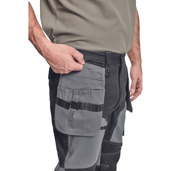 CERVA Keilor werkbroek grijs/zwart met elastische tailleband en diverse opbergzakken