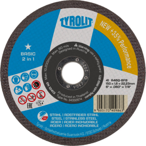 TYROLIT Doorslijpschijf 222997 115X2,5X22,2MM