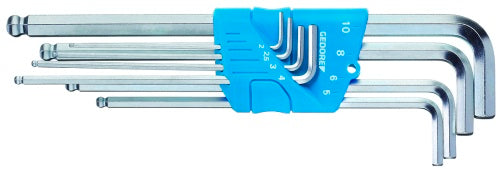GEDORE Stiftsleutelset voor binnenzeskant-schroeven, extra lang, met kogelkop - 8-delig - H42KEL88