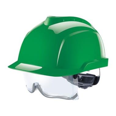 MSA V-Gard 930 ongeventileerde veiligheidshelm met geïntegreerde overzetbril groen