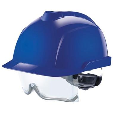 MSA V-Gard 930 ongeventileerde veiligheidshelm met geïntegreerde overzetbril blauw