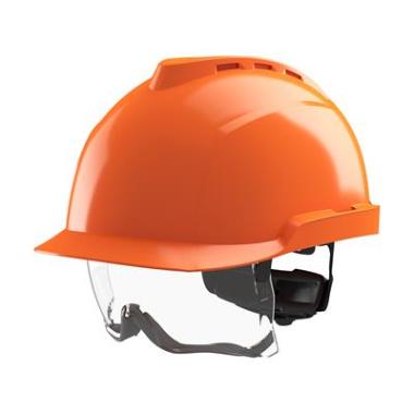 MSA V-Gard 930 ongeventileerde veiligheidshelm met geïntegreerde overzetbril oranje
