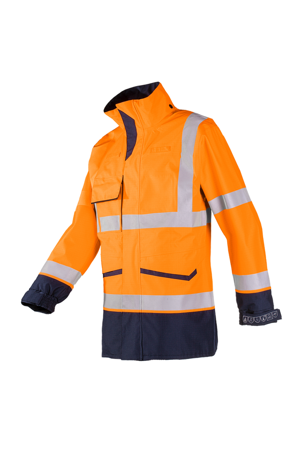Sioen 7229 Falcon signalisatie regenjas met ARC bescherming (APC 1) Fluo Oranje/Marine