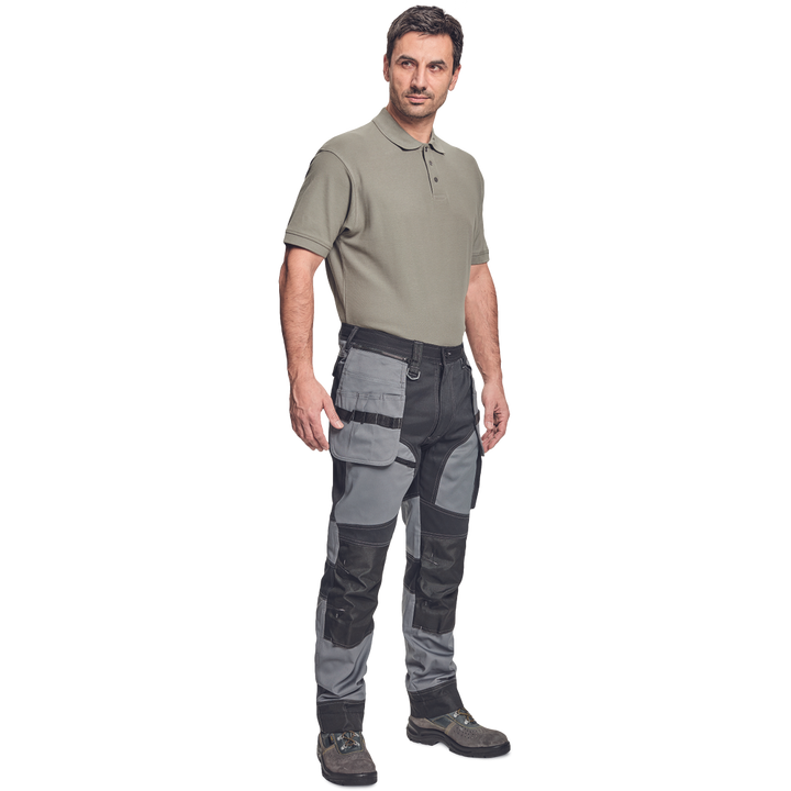 CERVA Keilor werkbroek grijs/zwart met elastische tailleband en diverse opbergzakken