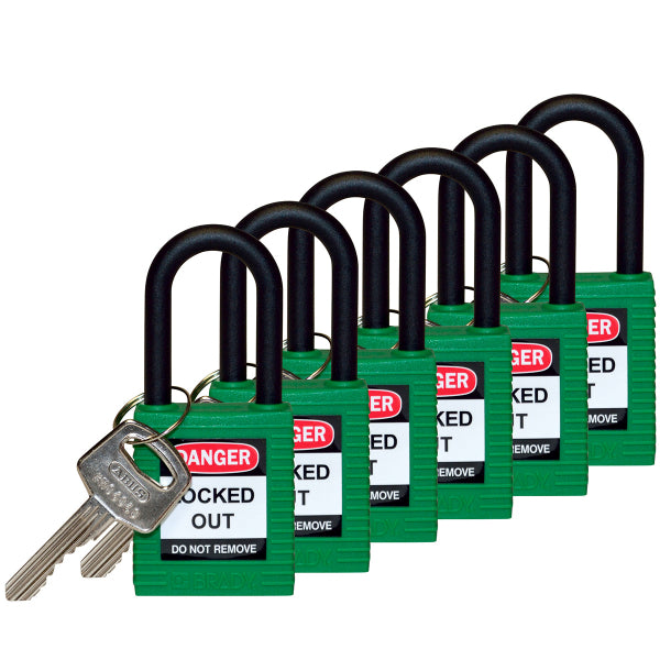BRADY Brady-veiligheidshangsloten 38mm met nylon beugel groen - 6 pack