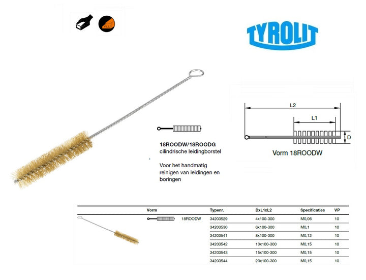Tyrolit Cilindrische buisborstel 4x100x300 non-ferrometalen Premium 18ROODW