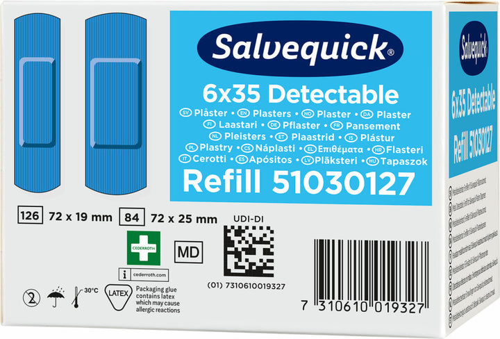 Cederroth Salvequick Blue Detectable Pleisters Navulling 6x35 Pleisters