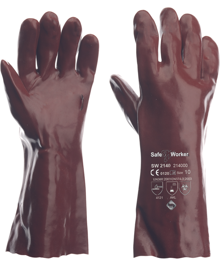 SafeWorker 2140 vloeistofdichte PVC handschoen 40cm