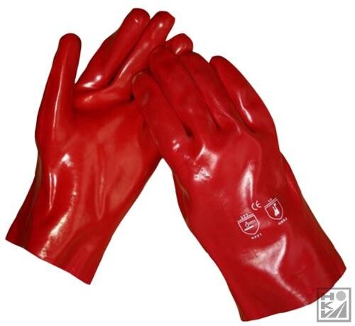 Bull-Flex PVC handschoen 27 cm CAT 1 rood olie/vet/zuur & chemie