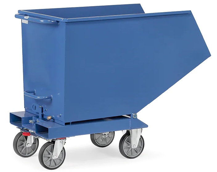 Kantelbare afvalbak zonder aftapkraan 600 liter tot 800kg draagvermogen RAL 5007