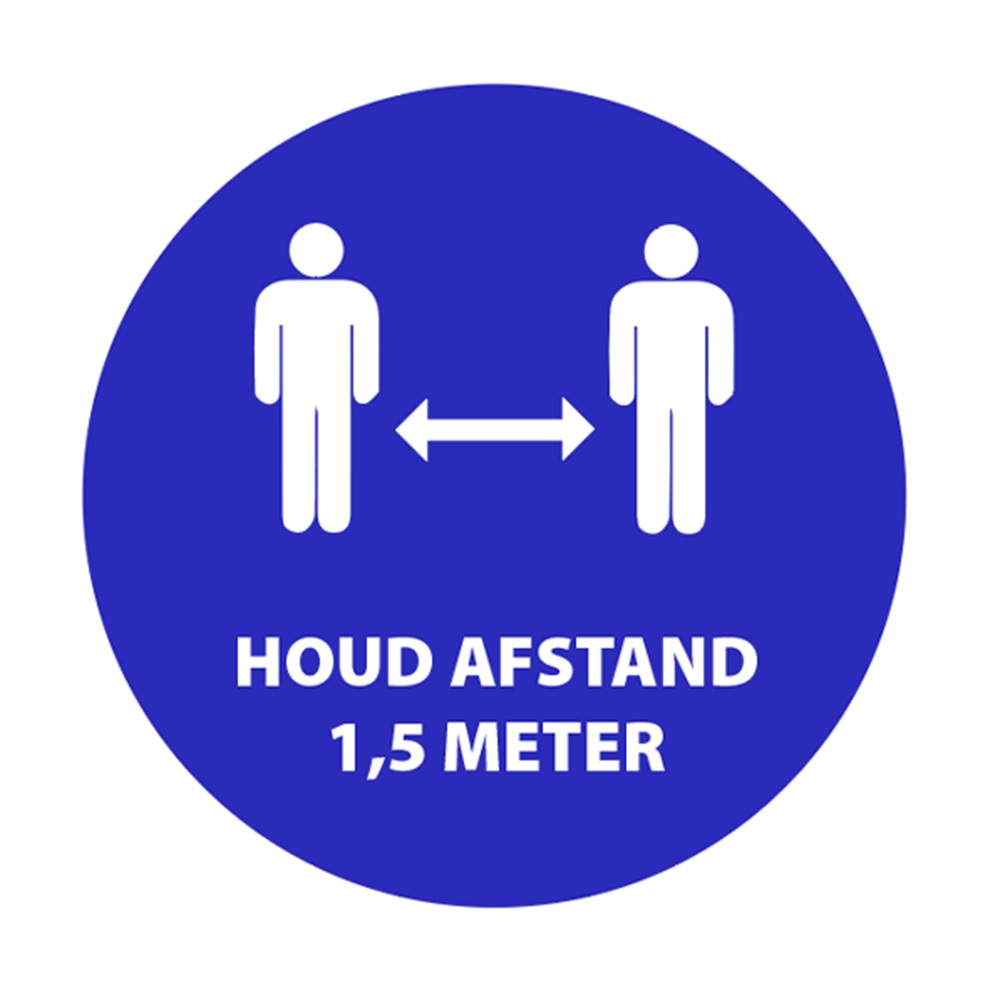 Sticker vinyl 'Houd 1,5m afstand' Ø90mm