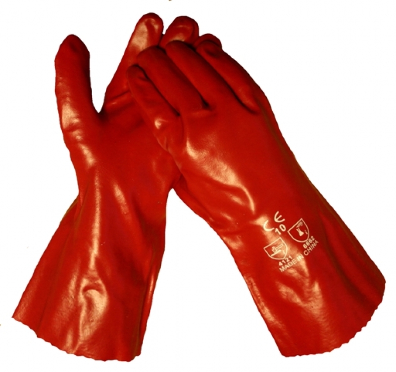 Bull-Flex PVC handschoen 35 cm CAT 2 rood olie/vet/zuur &amp; chemie