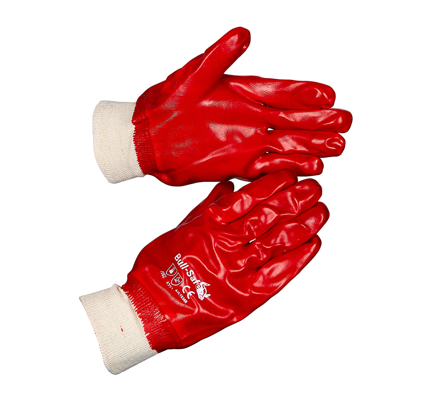 Bull-Flex werkhandschoen rood pvc met tricot boord 
