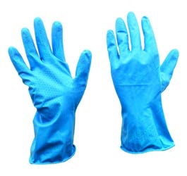Latex huishoudhandschoen blauw, binnenkant gevlockt. verpakt per paar