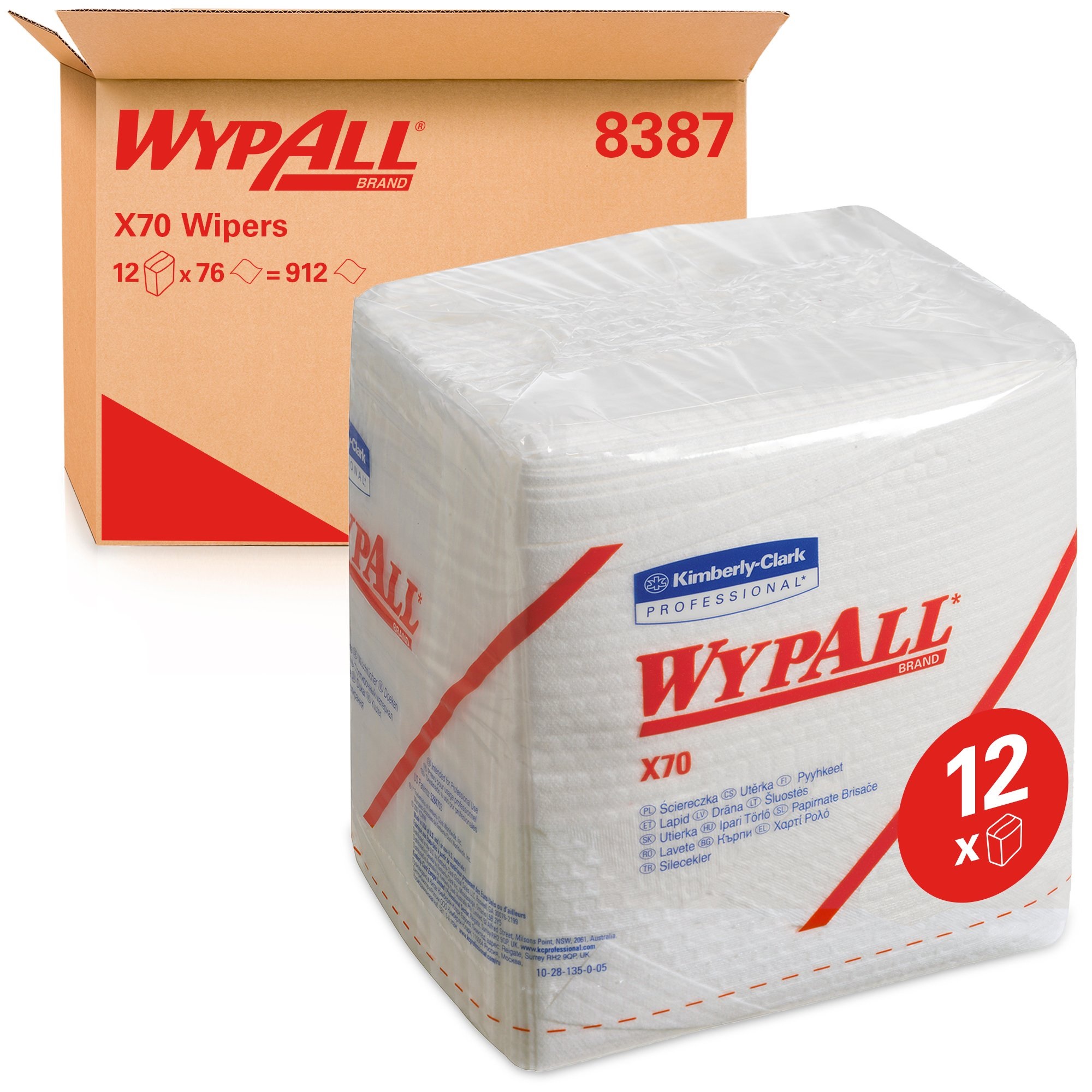 Kimberly Clark WypAll® X70 Poetsdoeken 8387 - 12 pakken x 76 1/4 gevouwen, witte, 1-laags doeken
