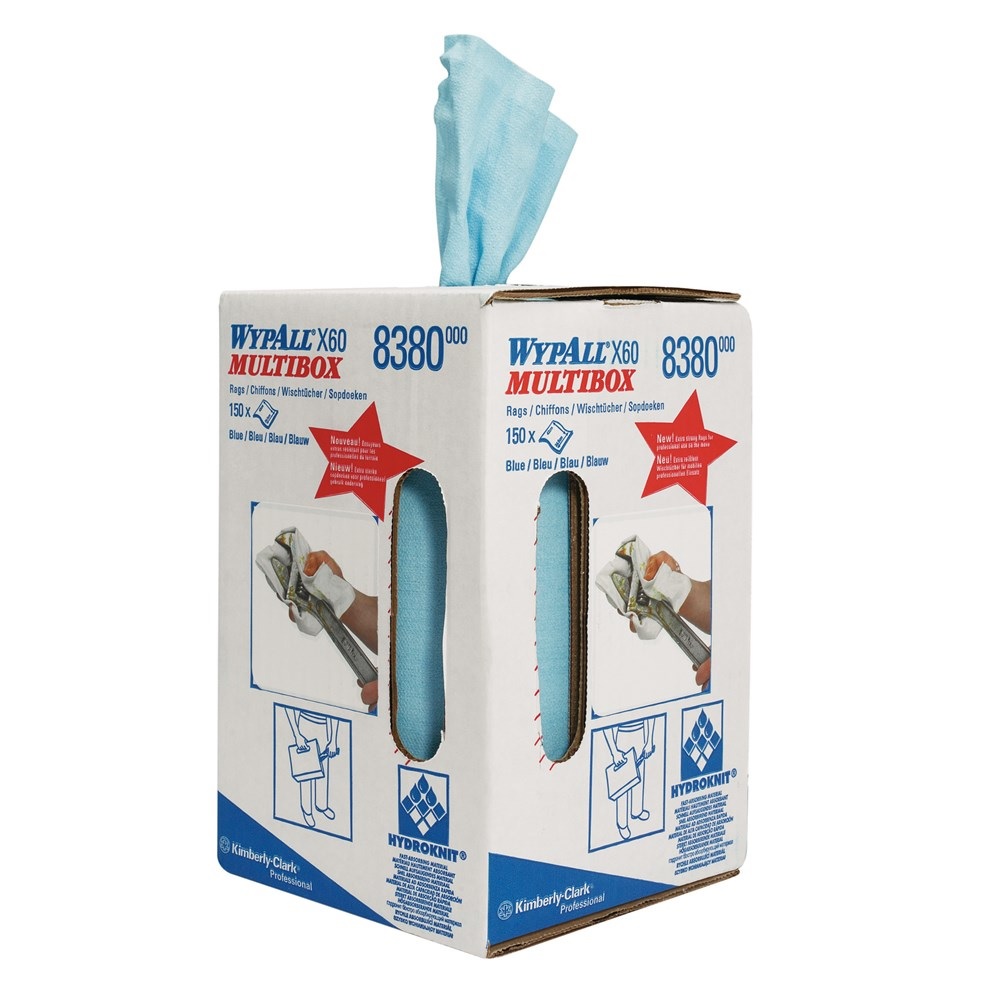 Kimberly Clark WypAll® X60 Doeken- 1 centerfeed rol x 150 blauwe, 1-laags doeken.